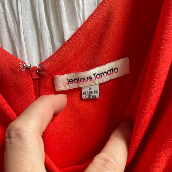 Jealous Tomato Pink & Red Colorblock Surplice Neckline Mini Dress, S - Picture 13 of 14